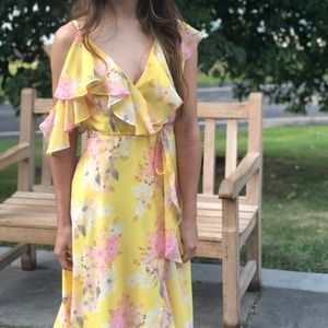 Yumi Kim yellow floral meadow maxi wrap dress